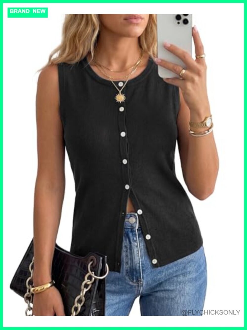 Women's Sleeveless Button Down Tank Top Lightweight Wool Blend Business Casual
